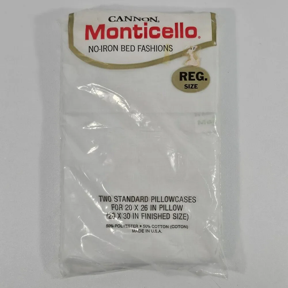 Vintage Cannon Monticello No-Iron Pillowcases 50/50 Cotton Polyester 20x30 White